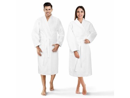 Vaflový župan XXL bílý vaflový vaflový Unisex