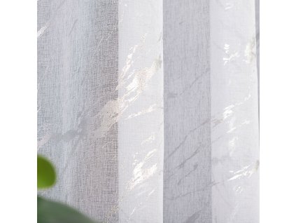 MARMA hotová záclona na pásku s olovem 140x250 barva 001 bílá se stříbrným ornamentem 132101/FGT/001/140250/1
