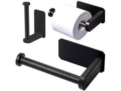 Samolepicí nástěnný držák toaletního papíru Loft, černý matný, nerezová ocel, 13.5x7.5 cm