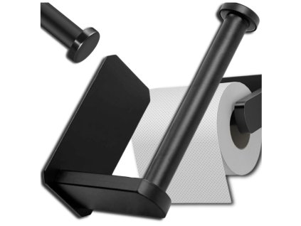 Samolepicí nástěnný držák toaletního papíru Loft, černý matný, nerezová ocel, 13.5x7.5 cm