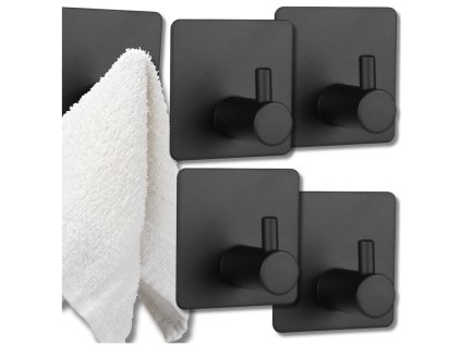 Samolepicí háčky na zeď Loft, černá matná barva, 4 kusy, rozměry 4.5x4.5 cm