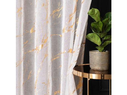 MARMA hotová záclona na pásku s olovem 140x250 barva 001 bílá se zlatým ornamentem 132101/FGT/004/140250/1