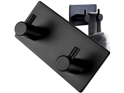 Samolepicí Nástěnný Věšák s Háčky, Černý, Práškově Lakovaná Nerezová Ocel, 9x4.7 cm