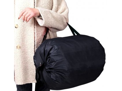 Skládací nákupní taška, černá, nylonový materiál, 50x35 cm
