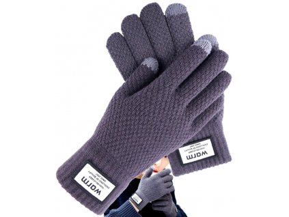 Pánské zimní rukavice, šedé, akrylová příze, univerzální velikost