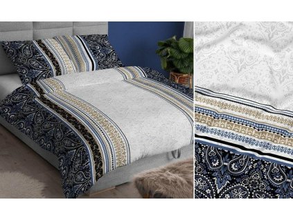 Saténový povlak na polštář 40x40 tmavě modrý šedý s ornamenty na zip 3907 A KARO Satin