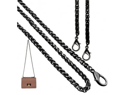 Dlouhý kovový popruh na kabelku s karabinami, černý, 100 cm