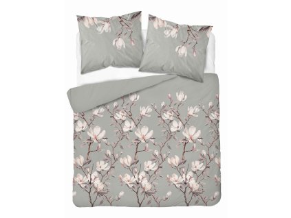 Saténové povlečení 220x200 šedé s magnólií - elegantní botanický vzor, 100% bavlna - 5480 B - Home Satén 71