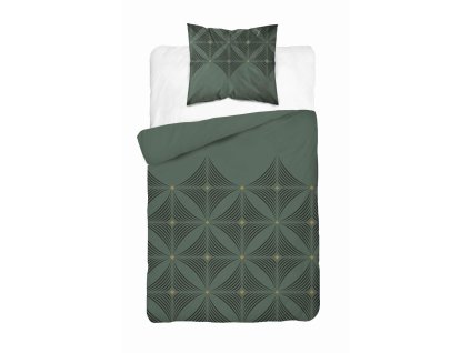 Saténové povlečení 140x200 Lahvově zelená s geometrickým vzorem - moderní elegance, 100% bavlna - 5483 A - Home Satén 71