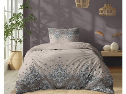 Bavlněné povlečení 140x200 Béžová s ornamentem - orientální paisley vzor, 100% bavlna - 5338 A - Soft Meadow
