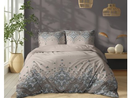 Bavlněné povlečení 220x200 Béžová s ornamentem - orientální paisley vzor, 100% bavlna - 5338 A - Soft Meadow
