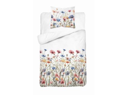 Bavlněné povlečení 140x200 Bílé s letními lučními květy - barevné povlečení v boho stylu, 100% bavlna - 5341 A - Soft Meadow