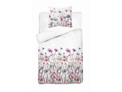 Bavlněné povlečení 140x200Bílá s pastelovými lučními květy - romantické boho povlečení, 100% bavlna - 5341 B - Soft Meadow