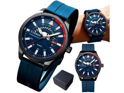 Sportovní pánské hodinky CURREN s modrým ciferníkem, nerezovou ocelí a gumovým řemínkem