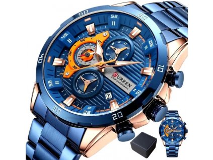 Pánské náramkové hodinky CURREN s chronografem, modré, minerální sklo Hardlex