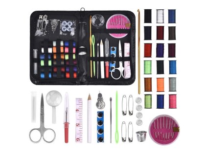 Kompaktní šicí souprava v černém kufříku, plast-kov-textil, 16.50x10.60x2.30 cm