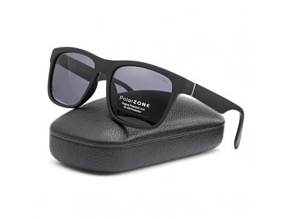 Pánské polarizační sluneční brýle s UV-400 kat. 3 filtrem, matně černé, šedé čočky, v pevném pouzdře