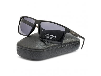 Pánské sportovní sluneční brýle s UV polarizací a pevným pouzdrem, matně černé, šedé polarizační čočky