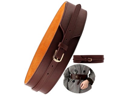 Dámský široký korzetový pásek z ekologické kůže, hnědý, 112 cm