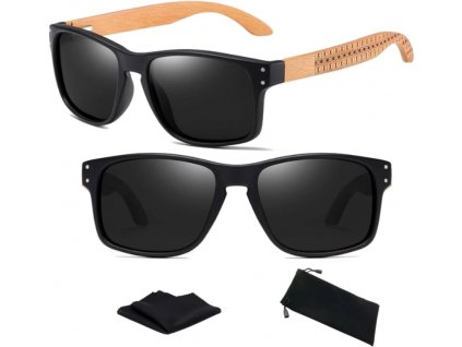 Pánské klasické polarizační sluneční brýle - černé, plast a bambus, UV filtr 400 kat. 3