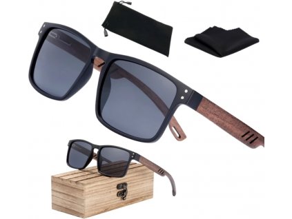 Pánské sluneční brýle s polarizací, bambusové a plastové rámy, černá barva