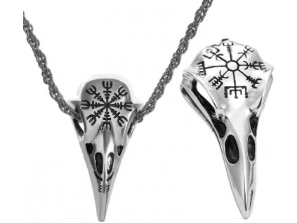 Pánský náhrdelník s amuletem lebky, stříbrný, chirurgická ocel, délka 60 cm