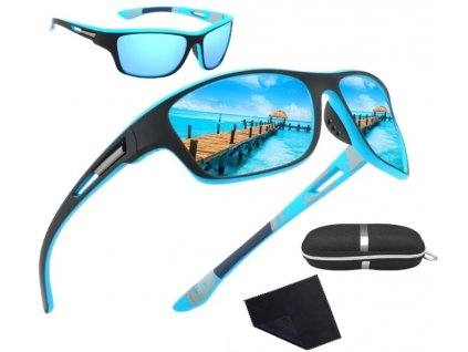 Pánské polarizační sluneční brýle, modré, zrcadlové čočky, plastový rám