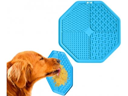 Antistresová lízací podložka pro psy a kočky, modrá, silikonová, 20x20x0.6 cm