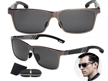 Pánské šedé polarizační sportovní brýle s hliníkovými obroučkami a UV 400 filtrem