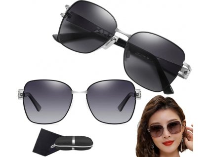 Dámské Polarizační Sluneční Brýle s Stříbrnými Obroučkami, Kovové, UV400 Kat.3 Filtr + Polarizace, 144mm Délka Očí