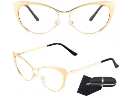 Elegantní zlaté brýle Cat Eye s antireflexními skly, UV400 filtrem a polykarbonátovým rámem