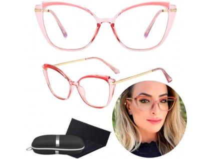 Elegantní brýle kočičích očí s antireflexní úpravou, růžové, materiál kov-polykarbonát-plast, UV400 filtr