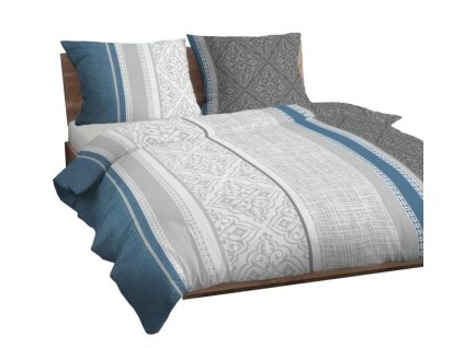 Bavlněné ložní prádlo 140x200 ornamenty modrá šedá na zip 3567 D KARO Bavlna Max