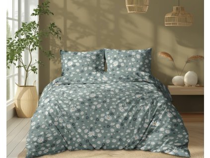 Bavlněné povlečení 220x200 Zelená se sedmikráskami - letní květinový motiv, 100% bavlna - 5337 B - Soft Meadow