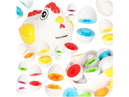 Vzdělávací puzzle třídič tvarů vajíček 12 ks slepice
