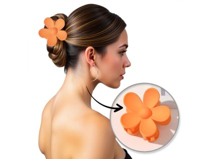 XL oranžová květina spona do vlasů 7x7,5 cm SP196