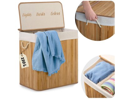 Bambusový proutěný koš na prádlo s víkem 150 l Massido ekologický úložný box