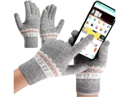 Dámské zimní rukavice se severským vzorem, šedé, akrylová příze, univerzální velikost