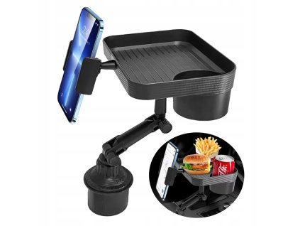 Cestovní stolek do auta s podnosem na jídlo, kelímkem a držákem na telefon karbon XL