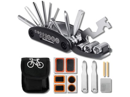 Multitool sada na opravu jízdních kol s náplasti pro cestovní použití