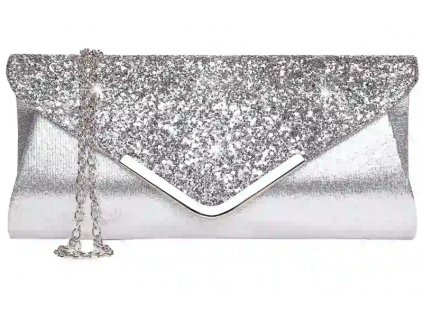 "Elegantní večerní brokátová taška přes rameno, stříbrná, syntetický materiál, 24x15x6 cm"