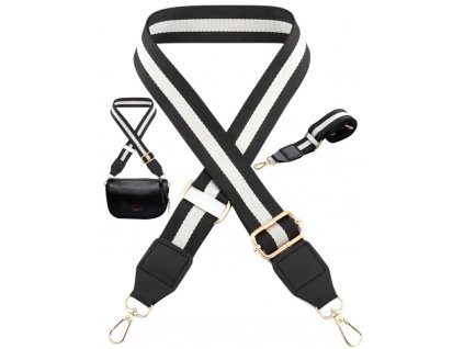Nastavitelný široký popruh na kabelku s batohem, černá/bílá, polyester, 75-145 cm