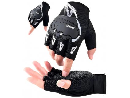 Univerzální cyklistické rukavice s nastavitelným suchým zipem, černá/bílá, nylon/semiš, šířka 10 cm