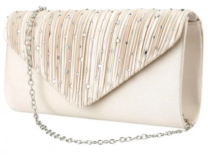 "Elegantní dámská společenská kabelka přes rameno, béžová/zlatá, syntetika, 22x12 cm"
