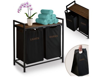 Dvoukomorový prádlený koš na rámu 80 l Massido s moderním designem