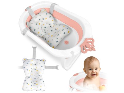 Skládací vanička pro děti a kojence s anatomickou vložkou Ricokids RK-286 v bílé a růžové barvě