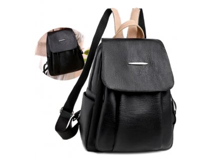 Elegantní černý batoh z ekokůže, nastavitelné popruhy, 33x26x12 cm