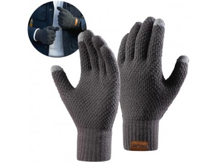 Pánské pletené rukavice s dotykovou funkcí, šedá, 100% akrylová příze, univerzální velikost