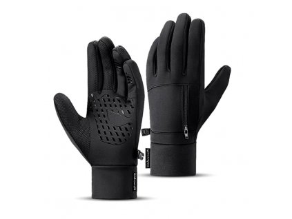 Unisex lyžařské rukavice s dotykovou funkcí, voděodolné a zateplené, velikost XL, černé, polyester