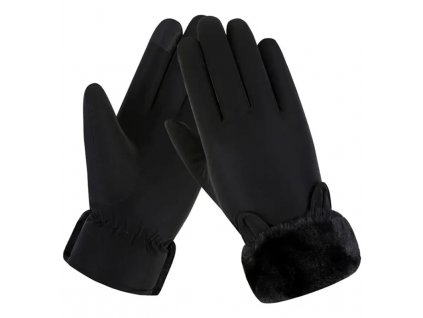Dámské zimní rukavice s dotykovou vrstvou, černé, polyesterové s měkkou kožešinou